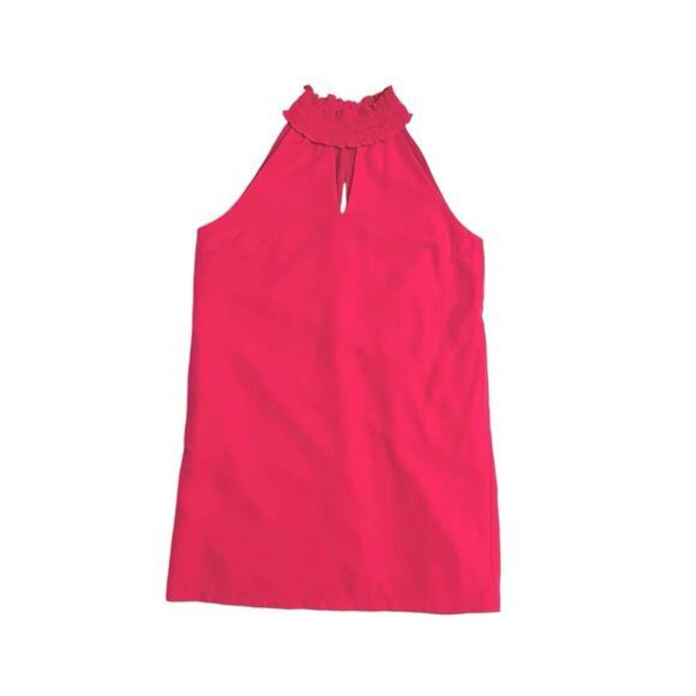 Glam Pink High Neck Sleeveless Short Dress Size Large Smock Detail Keyhole Neck